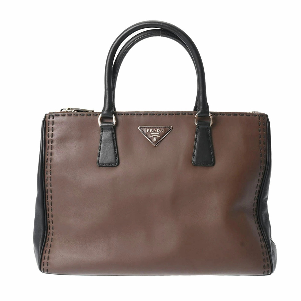PRADA Galleria Tote Bag Brown Black Leather Handbag